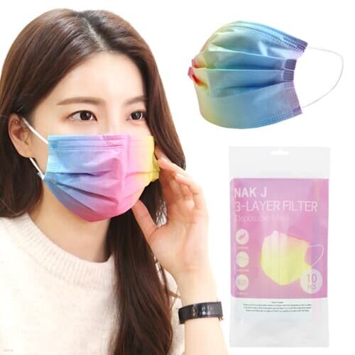 [무료배송] 일회용 3중 MB필터 컬러 마스크 레인...
