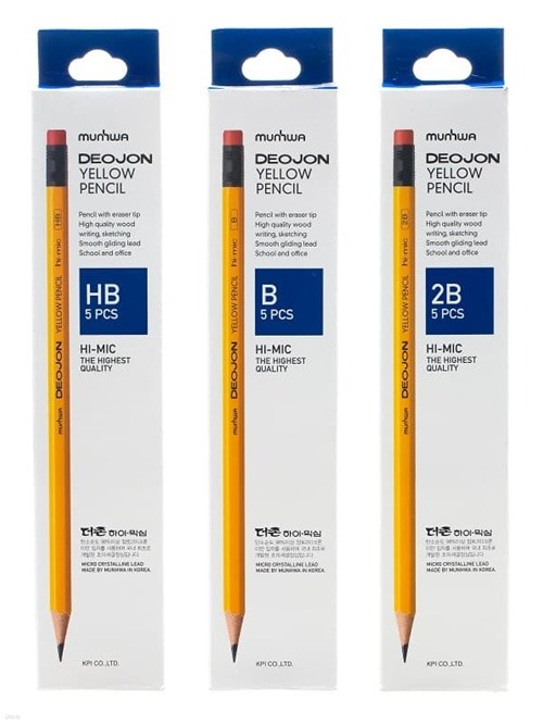 문화연필] 더존 옐로우 연필 5자루 (2B, B, HB ...