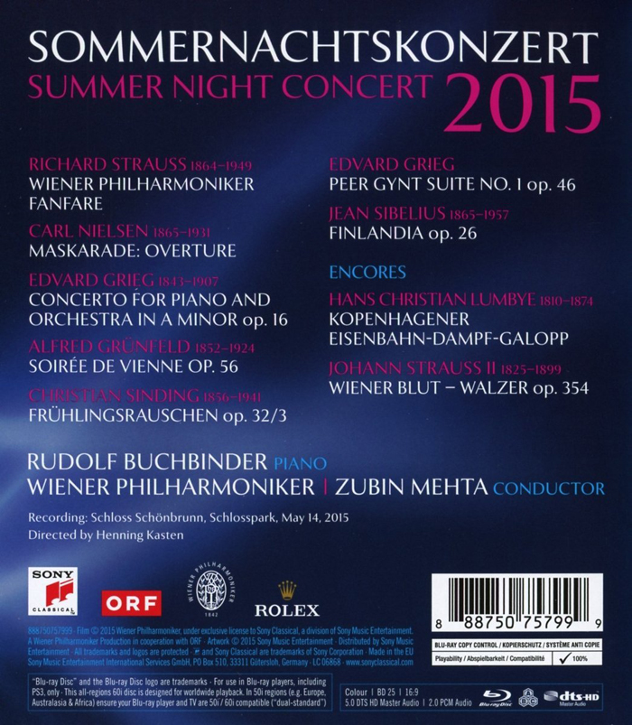 Zubin Mehta / Vienna Philharmonic 2015 썸머나잇 콘서트 (Summer Night Concert 2015)  블루레이 - YES24