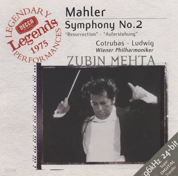 Mahler : Symphony No.2 &#39;Resurrection&#39; 부활 - Zubin Mehta (24Bit) (독일발매)