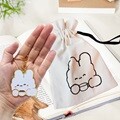 커피한잔의 여유 캐릭터 에코 스트링 파우치 주머니+토끼금속키링 1set