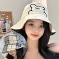 러비 곰돌이 체크 양면 벙거지 챙모자 버킷햇