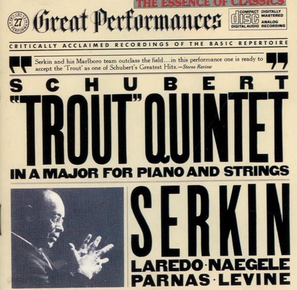 Schubert : Quintet In A Major For Piano And Strings,Op.114 (&quot;Trout&quot;) - 제르킨 (Rudolf Serkin)(US발매)