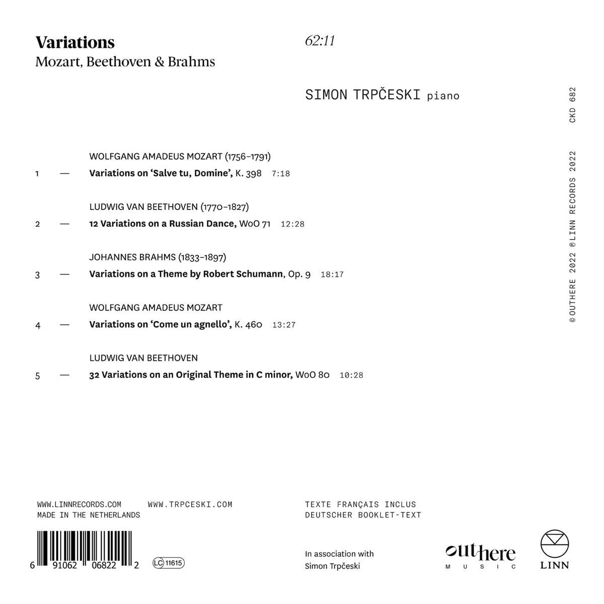 Simon Trpceski 모차르트 / 베토벤 / 브람스: 피아노 변주곡 (Mozart / Beethoven / Brahms: Variations)