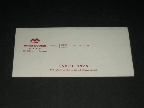 Portugal Hotel do Mar Tariff 1975 카탈로그 팸플릿