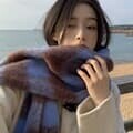 두리안 체크 니트 머플러 목도리