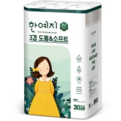 한예지 3겹 순수무형광 도톰앤소프트 30롤 × 1팩