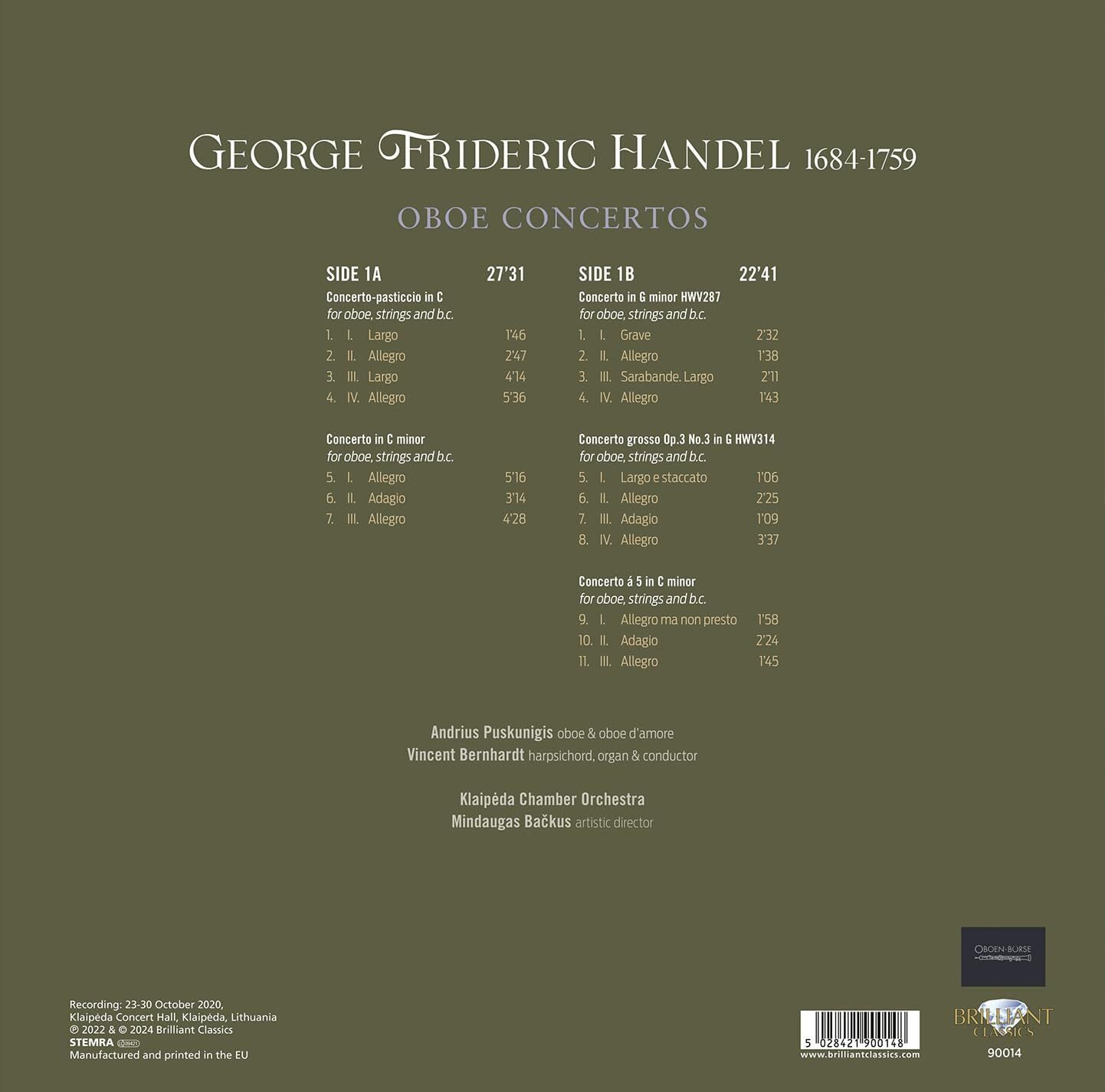 Andrius Puskunigis 헨델: 오보에 협주곡 (Handel: Oboe Concertos) [LP]