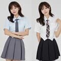 슬림 브이컷 반팔 셔츠 블라우스(2color) 교복 학생복