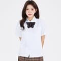 화이트 베이직 앞주름 각카라 반팔셔츠 교복 학생복