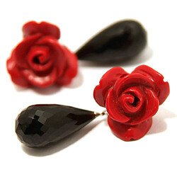 [Studio Ra] Deep red coral rose earring