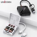 유니콘 6in1멀티카드리더기 메모리보관케이스 USB3.2 Gen1허브 듀얼켄넥터 XC-9000M