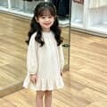 블루밍자수 여아 베이지 긴팔 원피스 206232