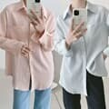 여성 오버핏 시스루 긴팔 셔츠