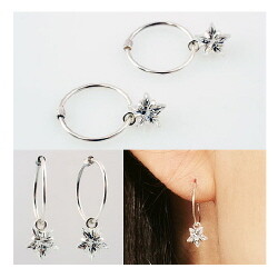 Silver 6mm별 큐빅 링 이어링