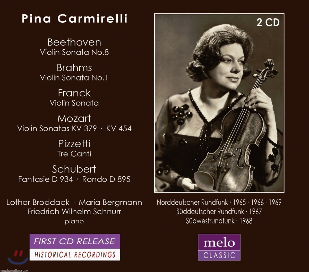 Pina Carmirelli 베토벤 / 브람스 / 프랑크 / 모차르트: 바이올린 소나타 외 - 피나 카르미렐리 (Franck, Schubert, Beethoven, Brahms, Mozart, Pizzetti: Violin Music)