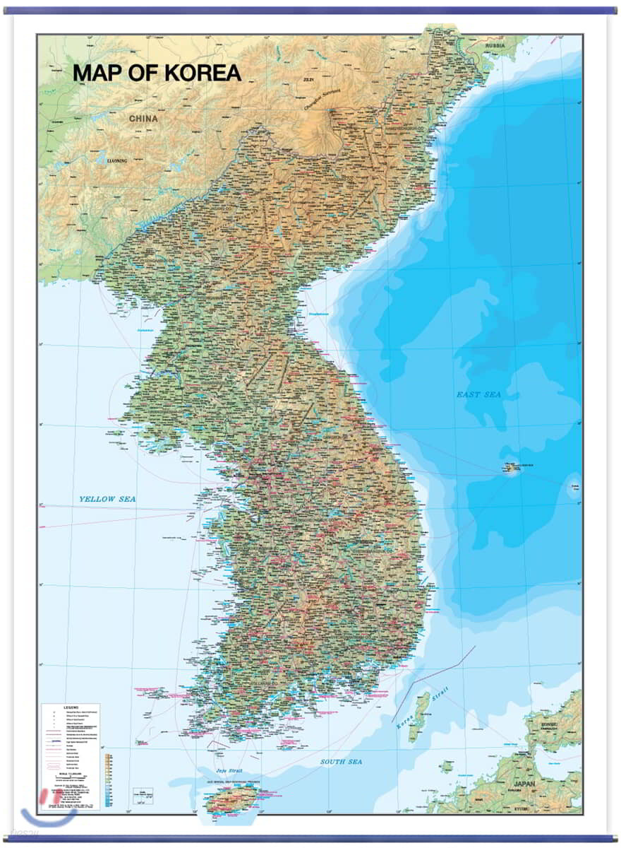 Map of Korea-대한민국 영문지세 (코팅 표구-걸이용)