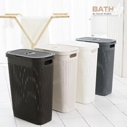 바스클립 플라스틱 라탄 슬림형 빨래바구니 40L