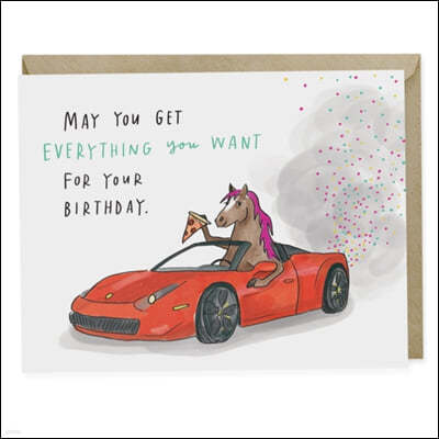 Em & Friends Pony Ferrari Pizza Birthday Card