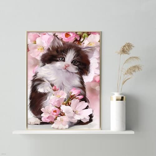 사랑스러운 고양이와 꽃 DIY명화그리기 유화그리기세트 명화색칠하기