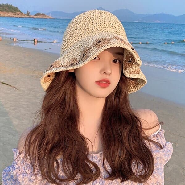먼클 꽃무늬 왕골 라탄모자 바캉스모자