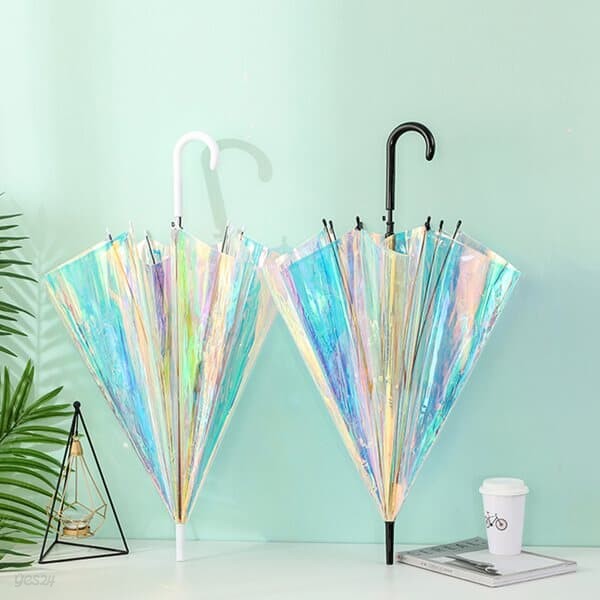 홀로그램 우산 오로라 투명 비닐 장우산 1단 자동우산