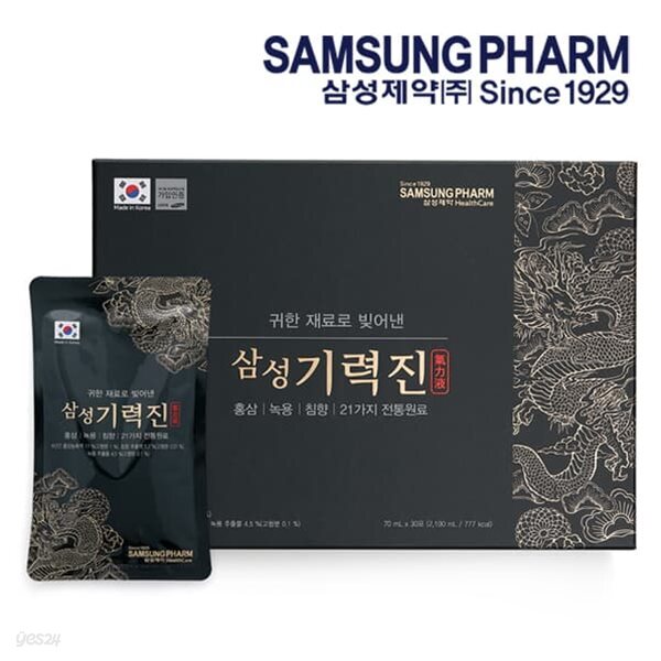 [삼성제약] 삼성기력진 프리미엄 건강즙 녹용 홍삼 침향 동충하초 30포 x 1박스 (쇼핑백포함)