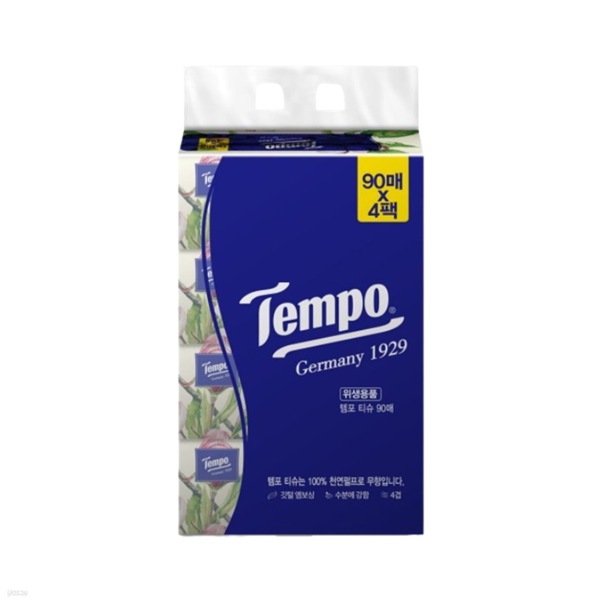 독일 템포(Tempo) 소프트팩 4겹 천연펄프 미용티슈 90매 4입 X 1팩