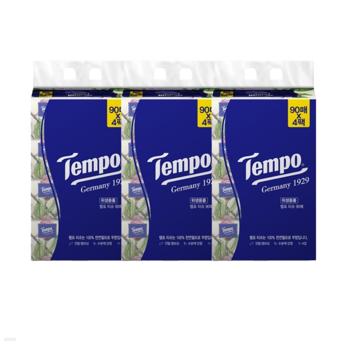 독일 템포(Tempo) 소프트팩 4겹 천연펄프 미용티슈 90매 4입 X 3팩