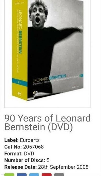 90 Years of Leonard Bernstein - Box (5 DVDs) Beethoven Brahms Bruckner Franck Milhaud Mozart