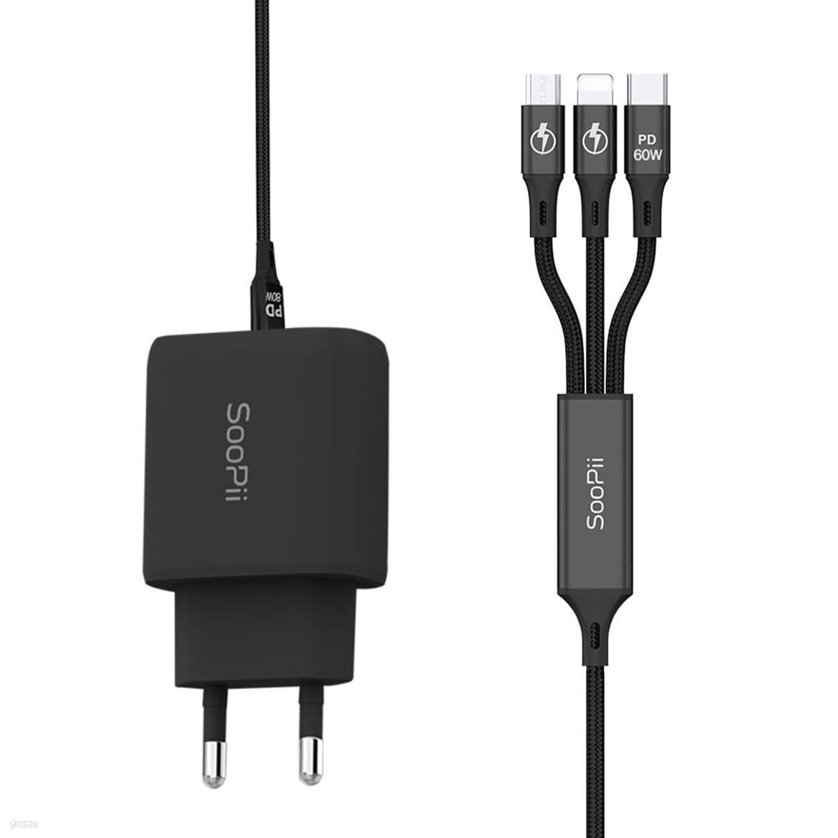 Soopii PD 3in1 25W 동시 고속 멀티충전기 블랙