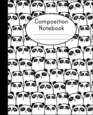 Composition Notebook: Cute Panda Pattern - College Ruled - Notebook For Kids, School Notebook