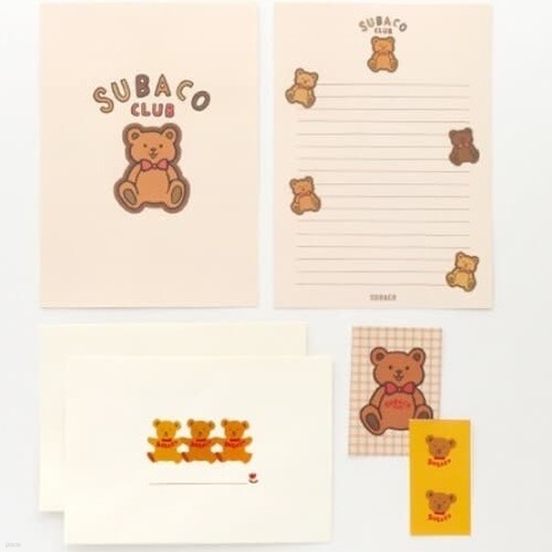 [수바코] 귀여운 편지지 봉투 세트 2종 일러스트 감사 축하 고백 곰신 예쁜 손 편지 - 리본,패턴