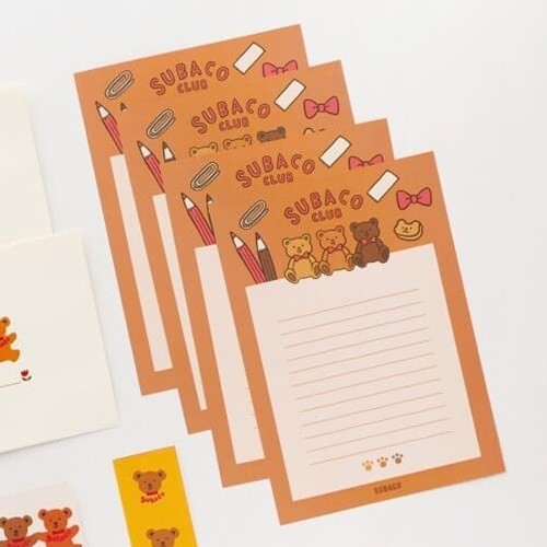 [수바코] 귀여운 편지지 봉투 세트 2종 일러스트 감사 축하 고백 곰신 예쁜 손 편지 - 라인,오렌지