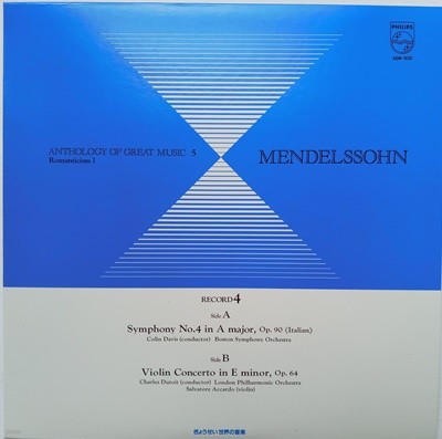 LP(수입) 멘델스존: 교향곡 4번 이탈리아, 바이올린 협주곡 작품64 - 콜린 데이비스/살바토레 아카르도