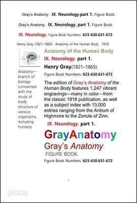 그레이아나토미 해부학의 제9권 1부 신경해부학,신경학. 도해 그림책.Gray’s Anatomy . IX. Neurology.part 1. Figure Book.