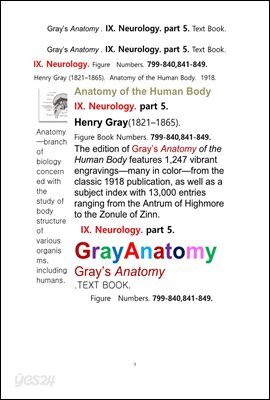 그레이아나토미 해부학의 제9권 5부 신경해부학,신경학. 텍스트책.Gray’s Anatomy . IX. Neurology. part 5. Text Book ,by Henry Gray