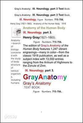 그레이아나토미 해부학의 제9권 3부 신경해부학,신경학. 텍스트 책.Gray’s Anatomy . IX. Neurology. part 3. Text Book ,by Henry Gray