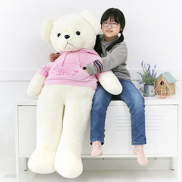 러블리 후드 베어 인형 핑크(130cm)