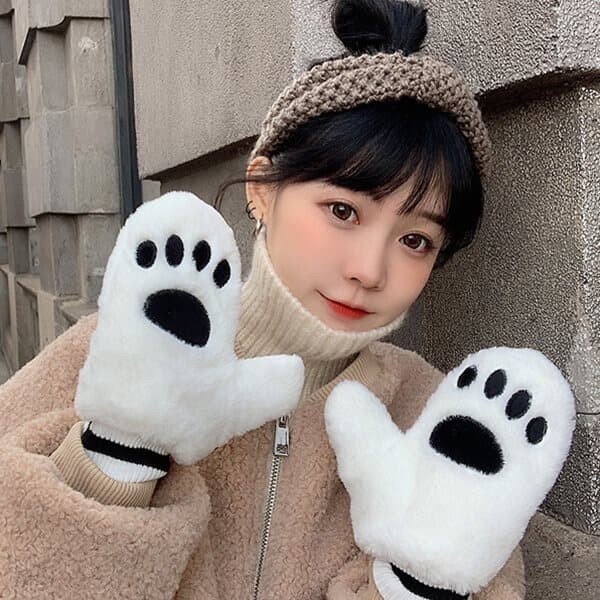 라코 귀여운 발바닥 겨울 벙어리 털장갑