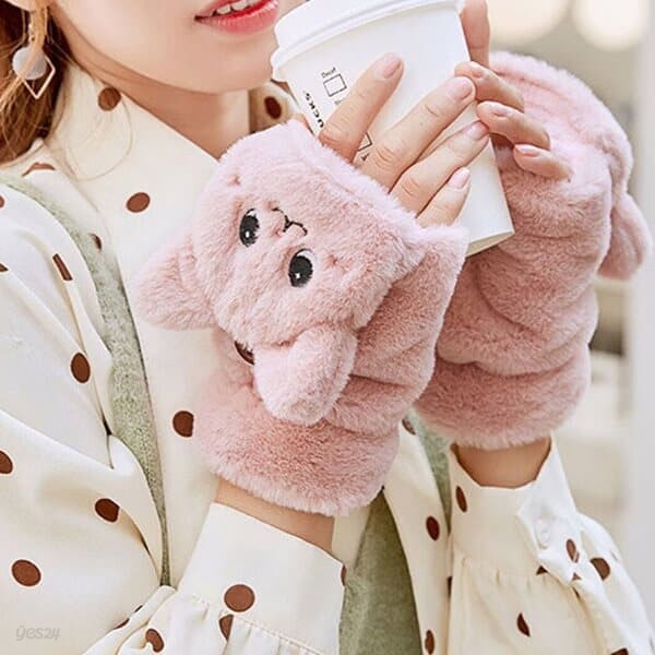 로쥬 귀여운 고양이 벙어리 겨울 손가락 털장갑