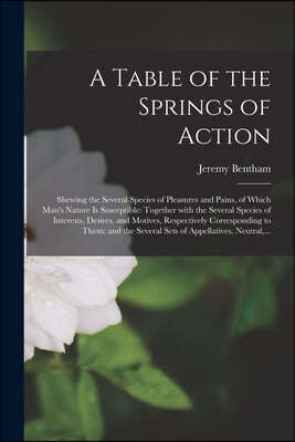 A Table of the Springs of Action: Shewing the Several Species of Pleasures and Pains, of Which Man's Nature is Susceptible: Together With the Several