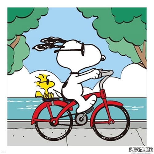 스누피 피너츠 그림그리기 스누피 자전거 25X25