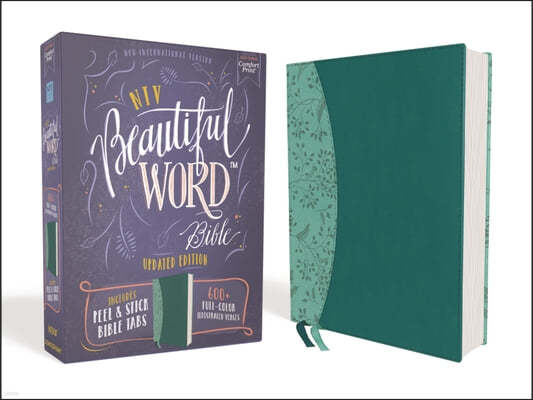 Niv, Beautiful Word Bible, Updated Edition, Peel/Stick Bible Tabs, Leathersoft, Teal, Red Letter, Comfort Print: 600+ Full-Color Illustrated Verses