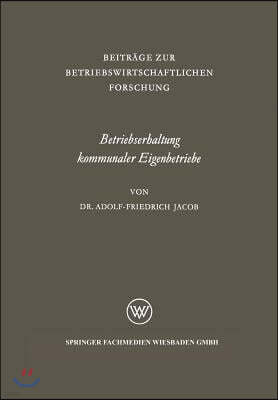 Betriebserhaltung Kommunaler Eigenbetriebe: Unter Besonderer Berücksichtigung Der Gas- Und Elektrizitätsversorgung