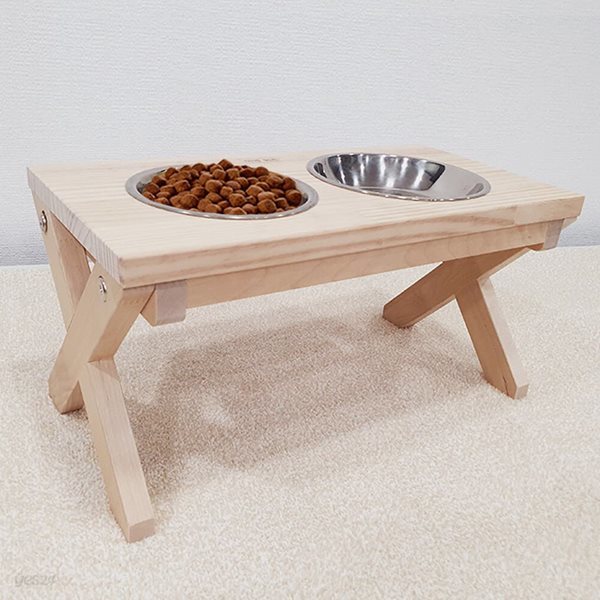 그로우 펫블리 원목 애견식기 2구 2Type (식기포함) 강아지 고양이 물그릇 밥그릇