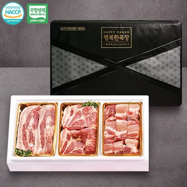 [행복한목장] 무항생제 한돈 삼겹살500g+목살500g+갈비500g - 예스24