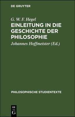 Einleitung in Die Geschichte Der Philosophie