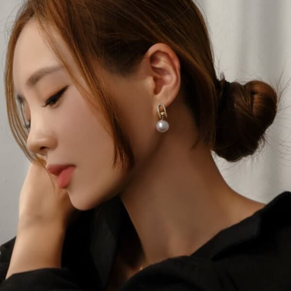 3in1 골드큐빅 진주 드롭 귀걸이