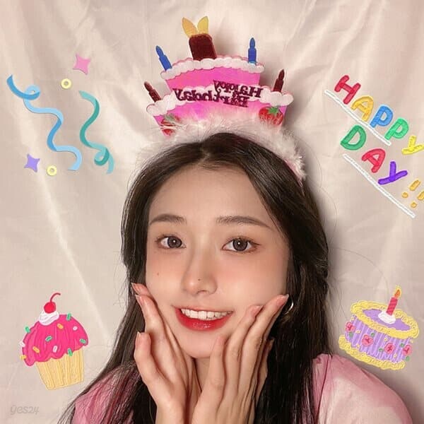 폼폼 생일 케이크 촛불 머리띠 모자 2type [생일파티 이벤트 축하 해피벌스데이 헤어밴드 홈 파티 소품]